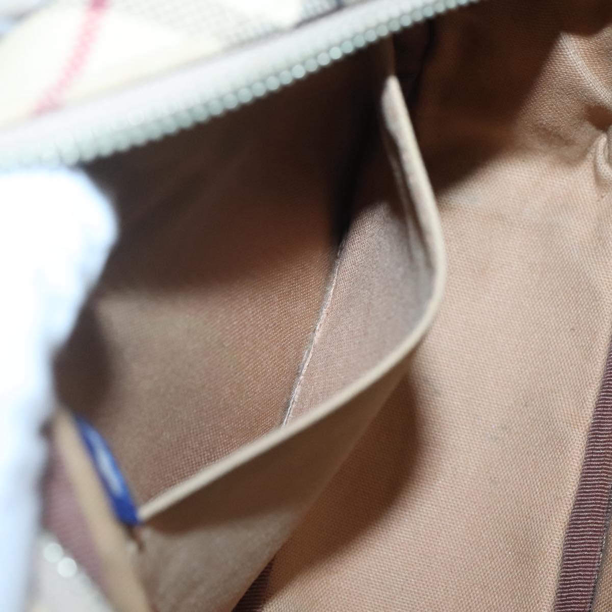 BURBERRY Nova Check Blue Label Shoulder Bag Canvas Beige Silver Auth gh030