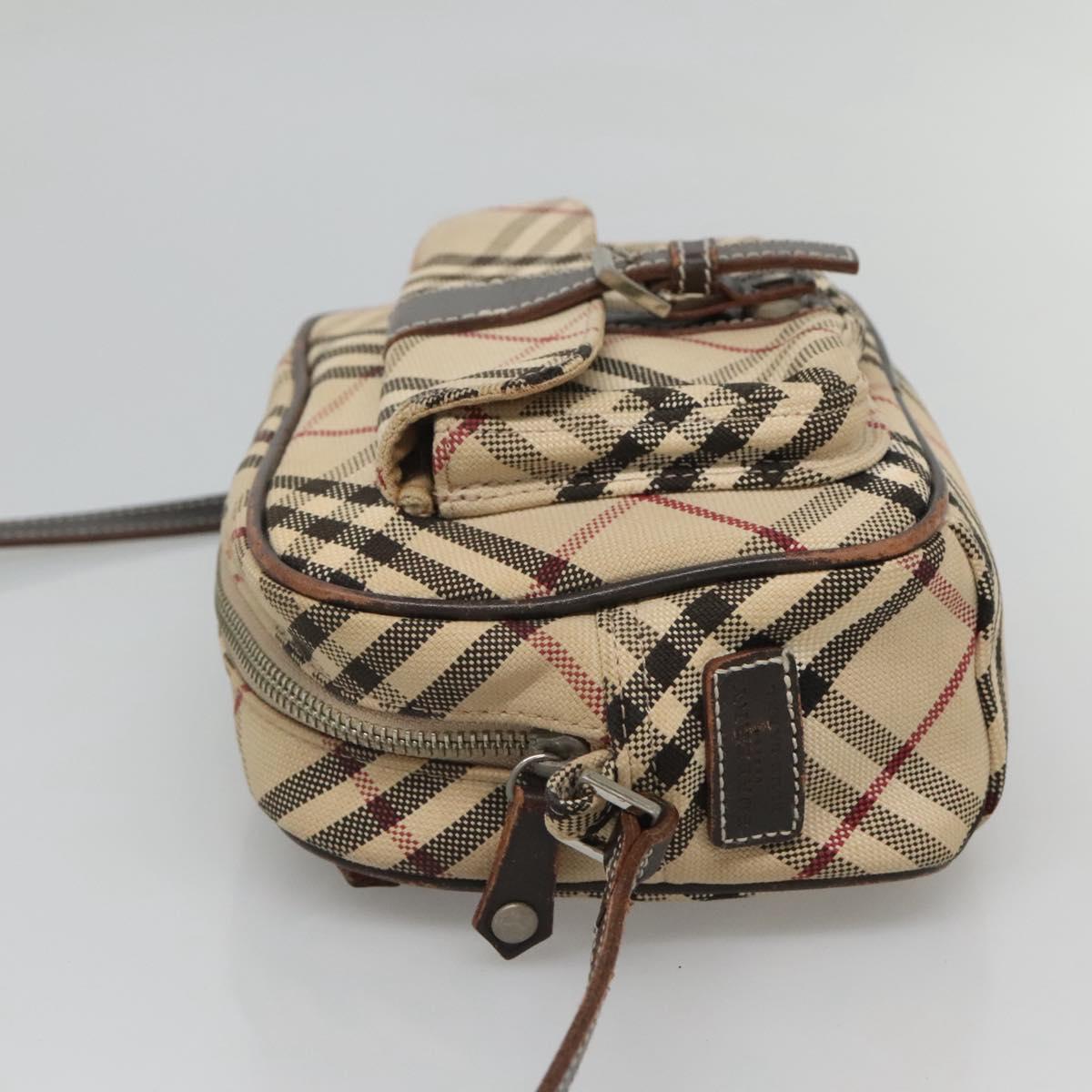 BURBERRY Nova Check Blue Label Shoulder Bag Canvas Beige Silver Auth gh030