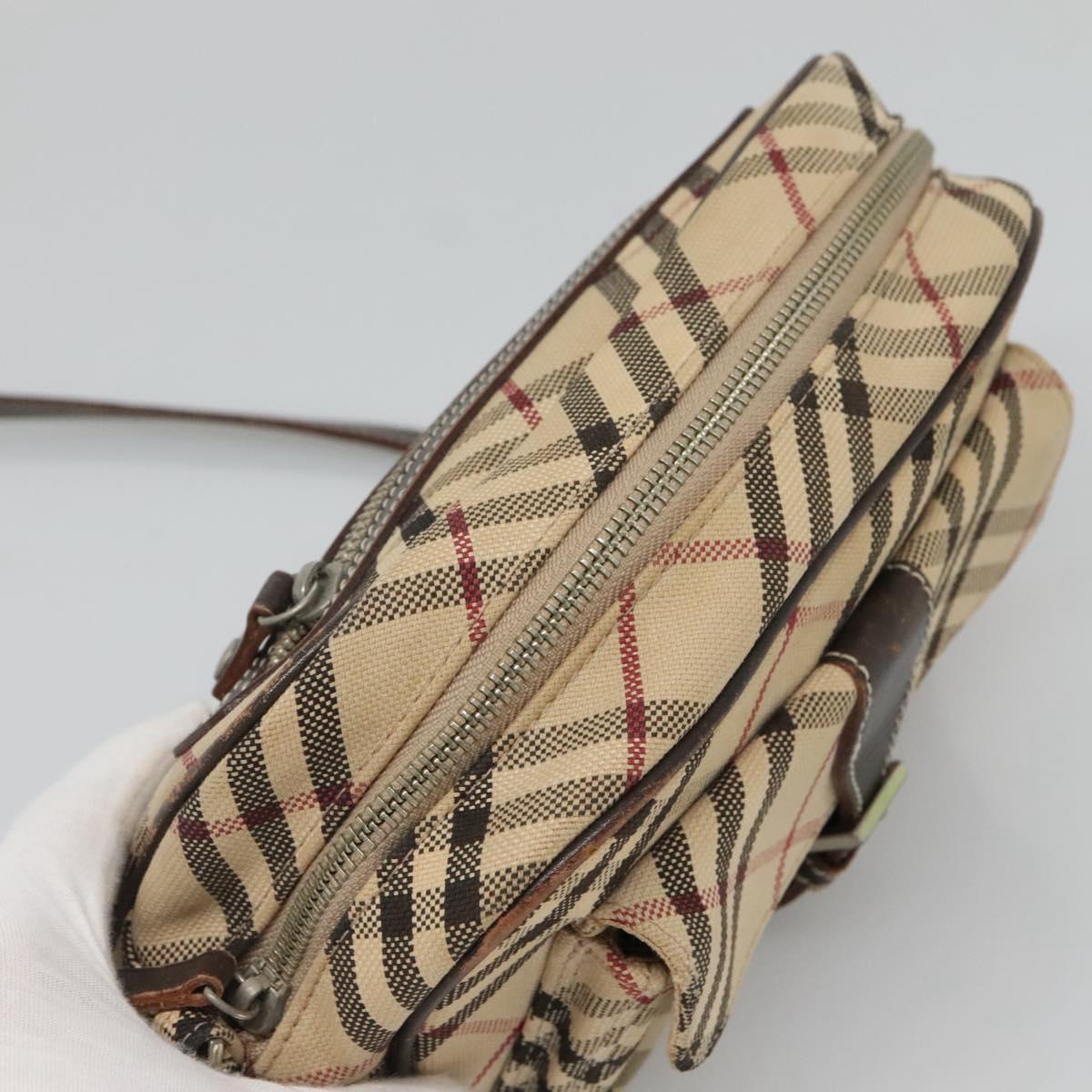 BURBERRY Nova Check Blue Label Shoulder Bag Canvas Beige Silver Auth gh030