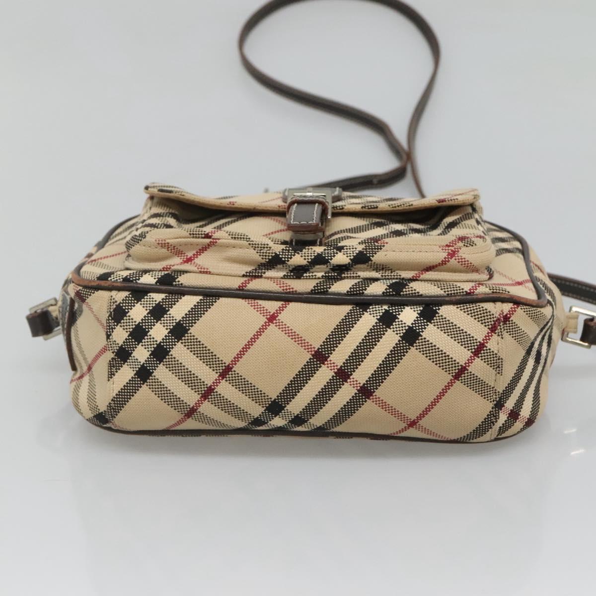 BURBERRY Nova Check Blue Label Shoulder Bag Canvas Beige Silver Auth gh030