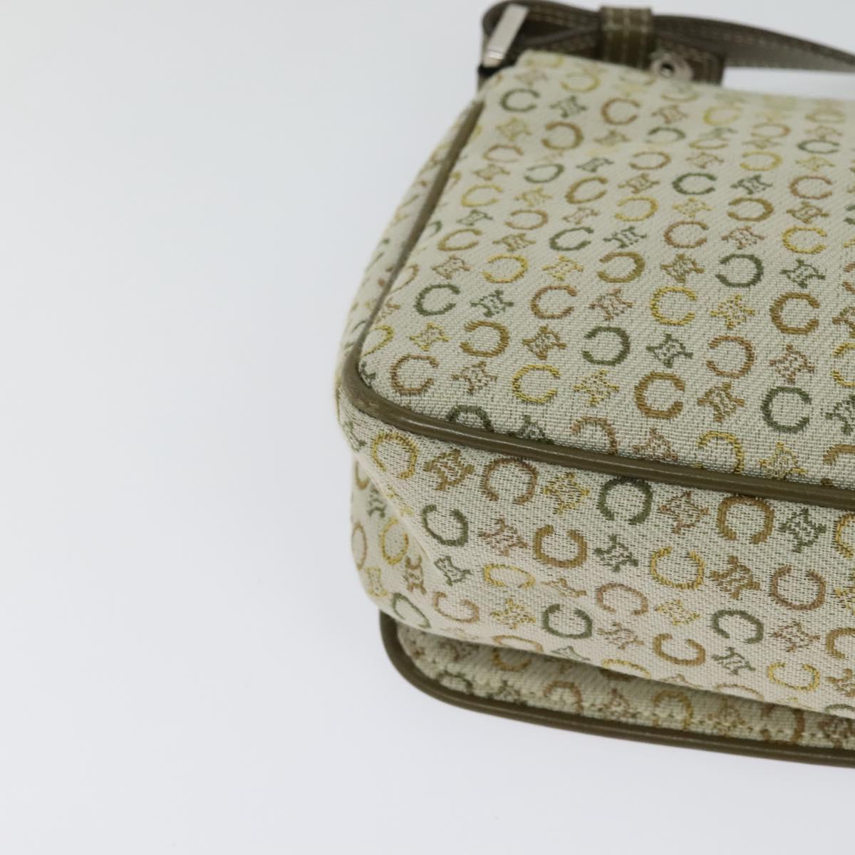 CELINE C Macadam Canvas Shoulder Bag Beige Brown Silver Auth gh040