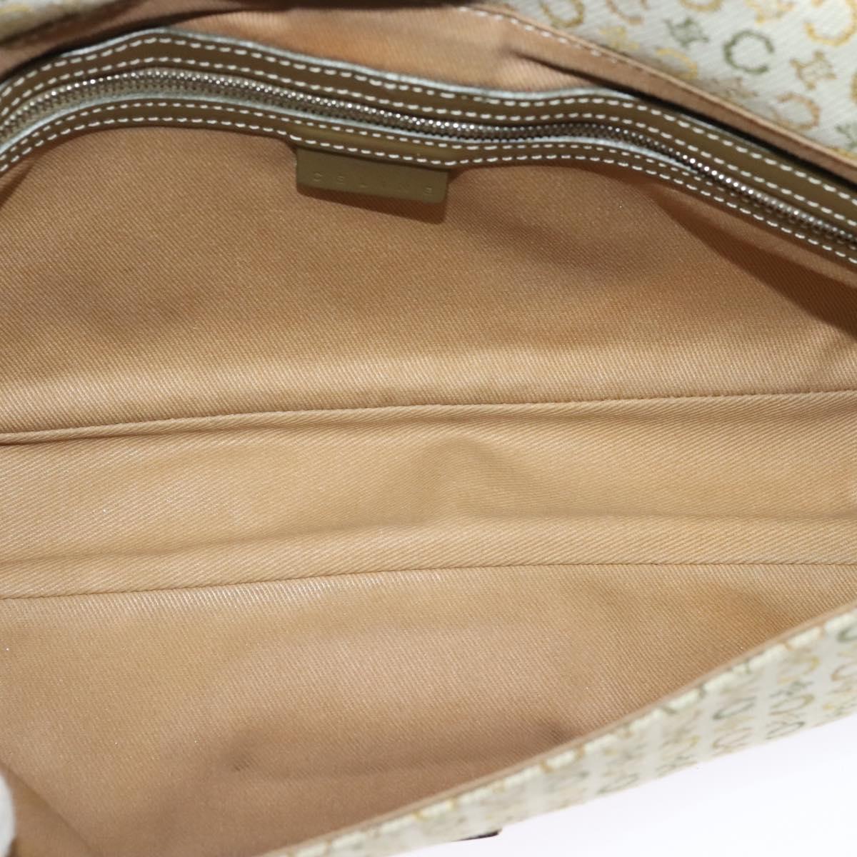 CELINE C Macadam Canvas Shoulder Bag Beige Brown Silver Auth gh040