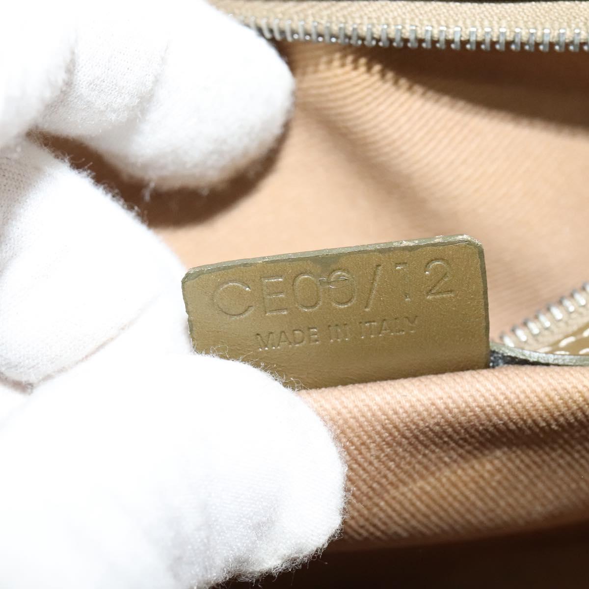 CELINE C Macadam Canvas Shoulder Bag Beige Brown Silver Auth gh040