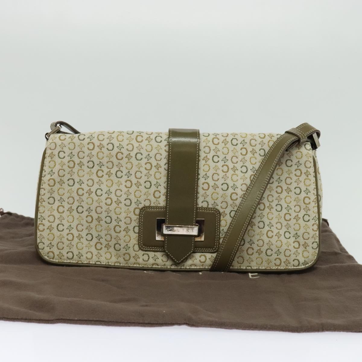 CELINE C Macadam Canvas Shoulder Bag Beige Brown Silver Auth gh040
