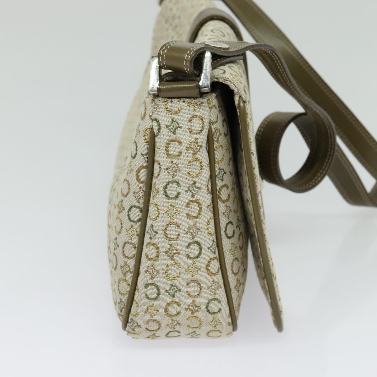 CELINE C Macadam Canvas Shoulder Bag Beige Brown Silver Auth gh040