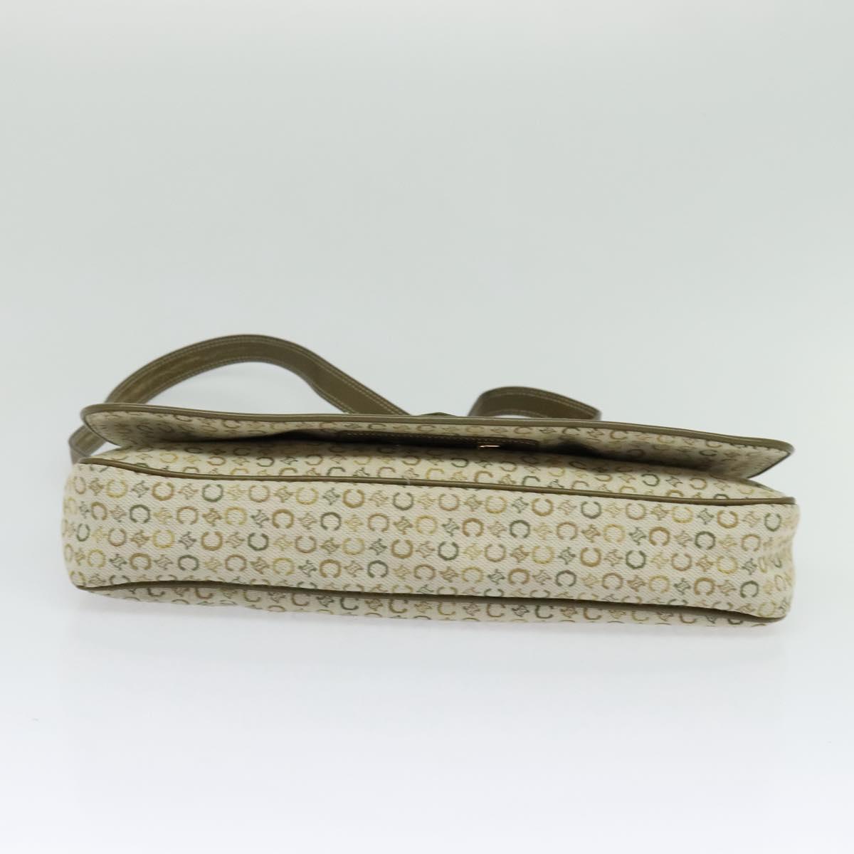 CELINE C Macadam Canvas Shoulder Bag Beige Brown Silver Auth gh040