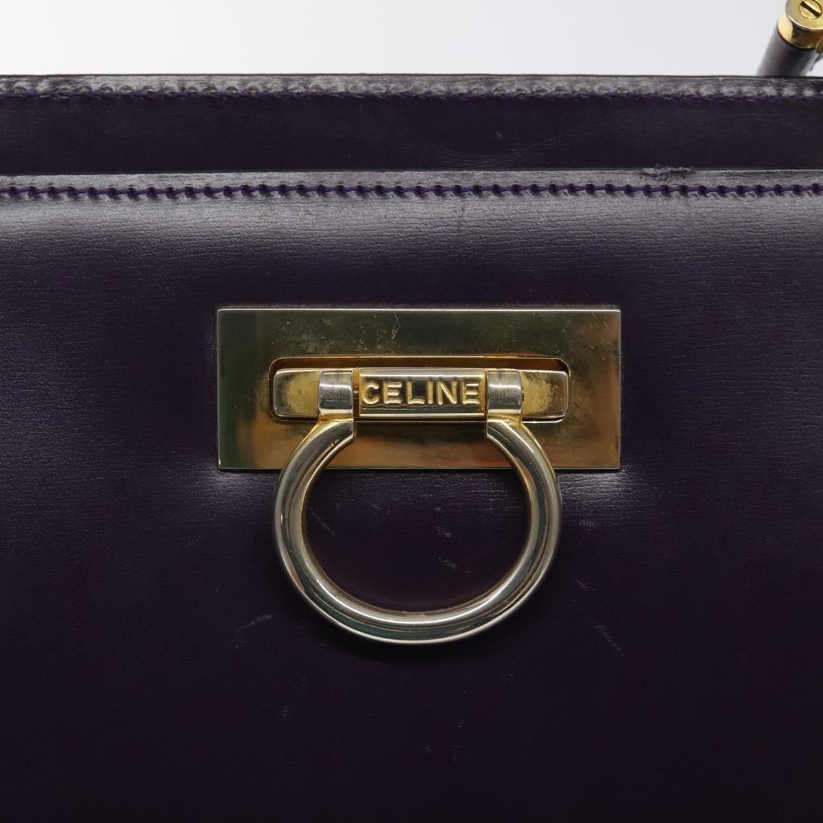 CELINE Hand Bag Leather Purple Gold Auth gh047