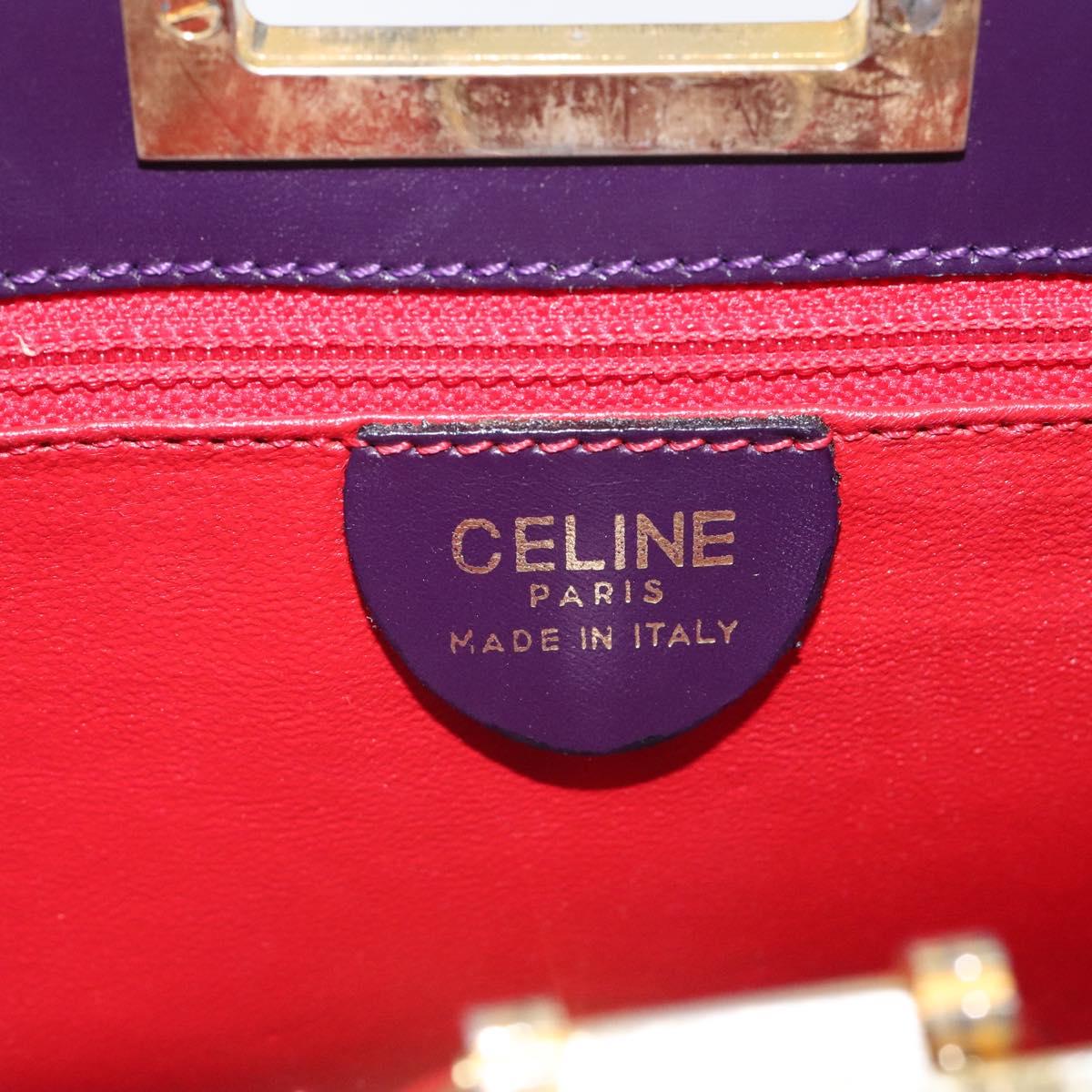 CELINE Hand Bag Leather Purple Gold Auth gh047