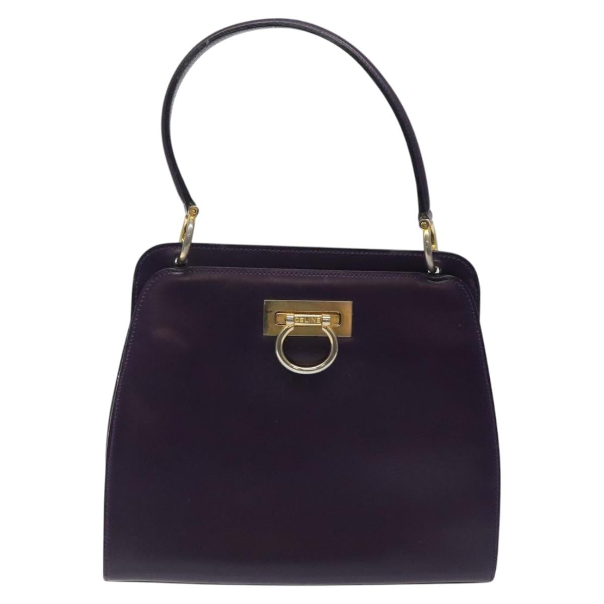 CELINE Hand Bag Leather Purple Gold Auth gh047