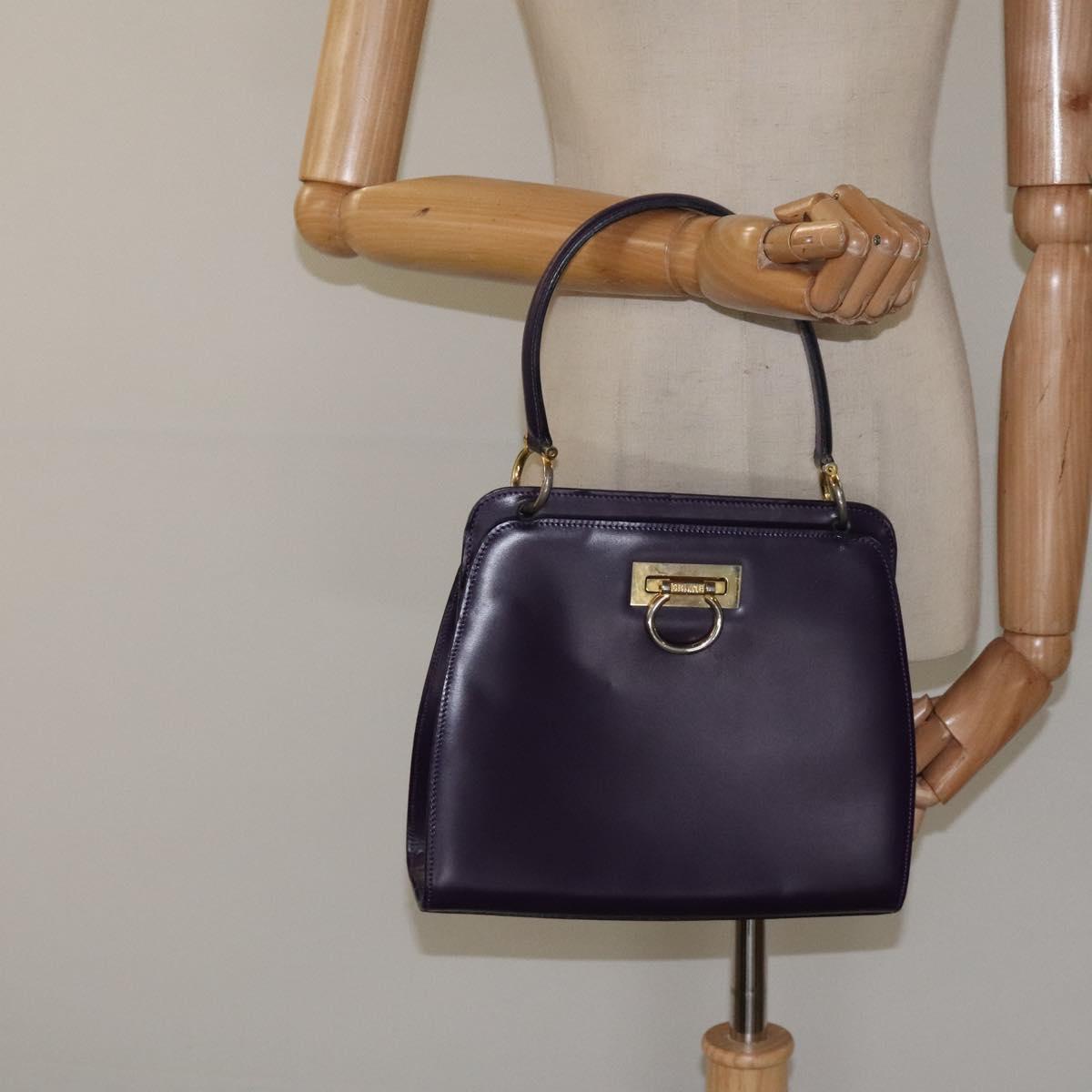 CELINE Hand Bag Leather Purple Gold Auth gh047