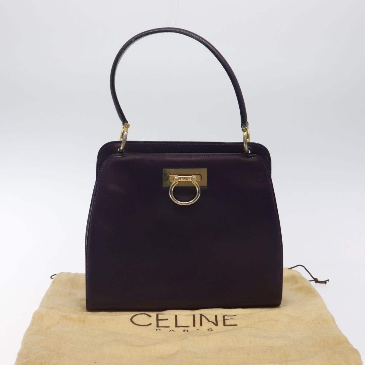 CELINE Hand Bag Leather Purple Gold Auth gh047