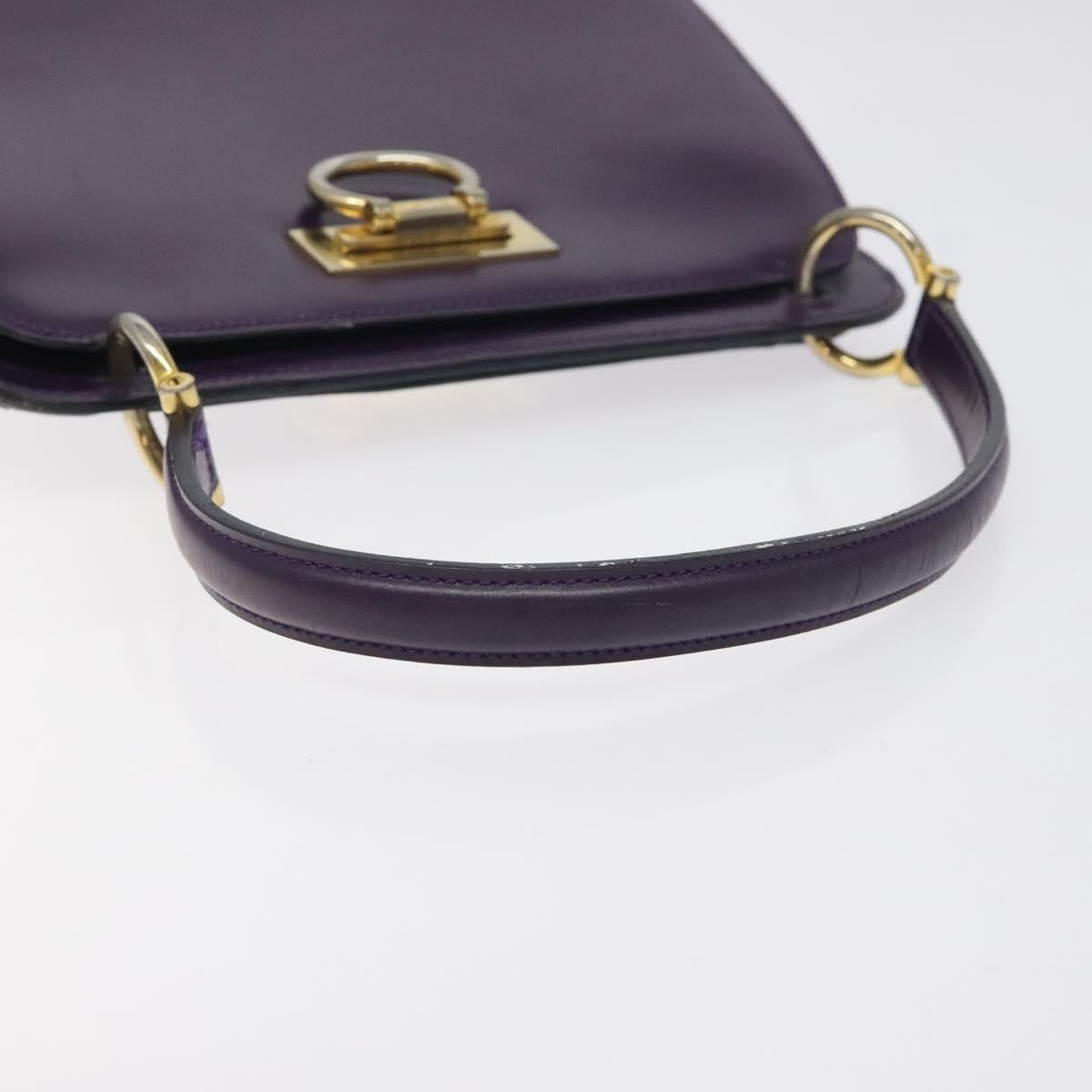 CELINE Hand Bag Leather Purple Gold Auth gh047