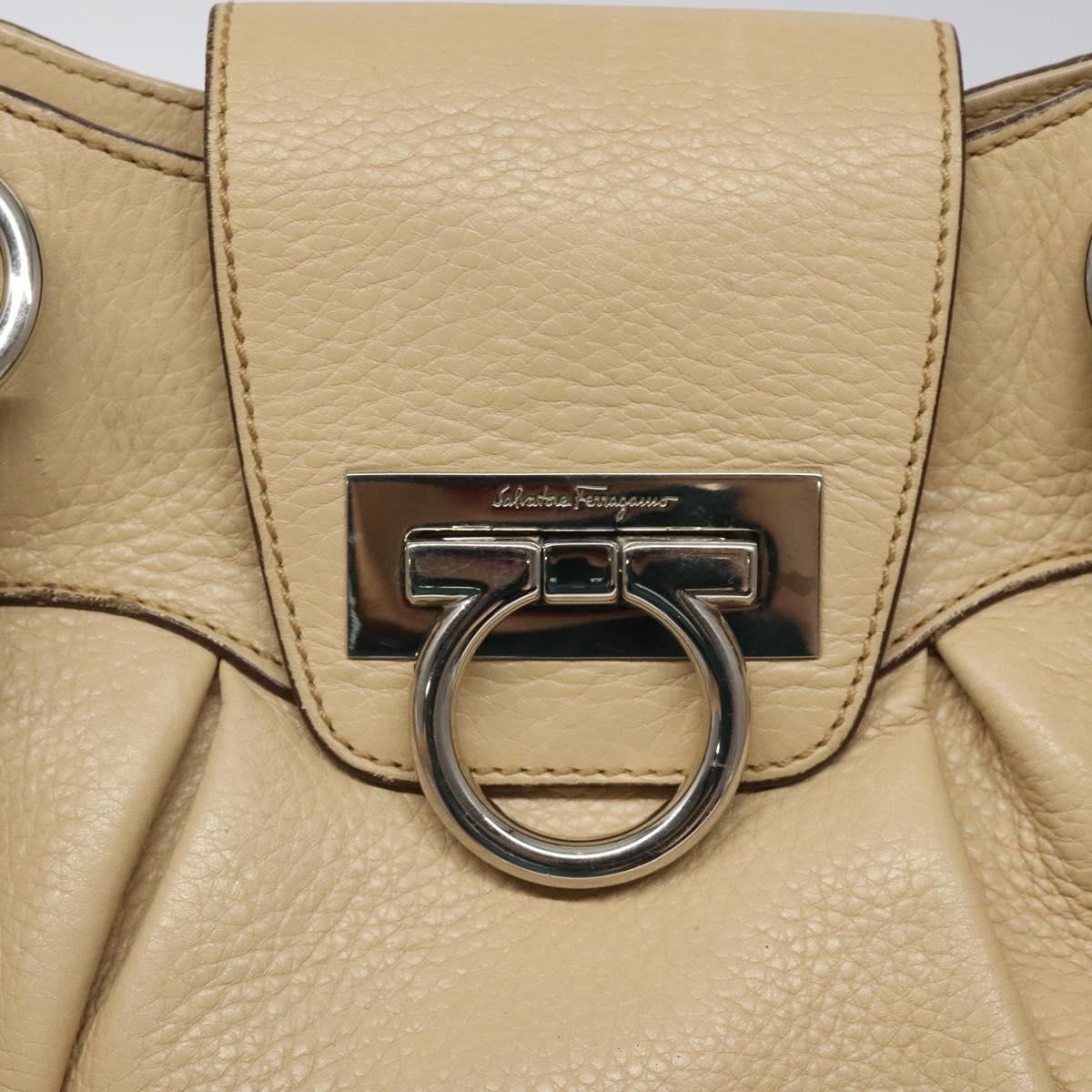 Salvatore Ferragamo Gancini Shoulder Bag Leather Beige Silver Auth gh060
