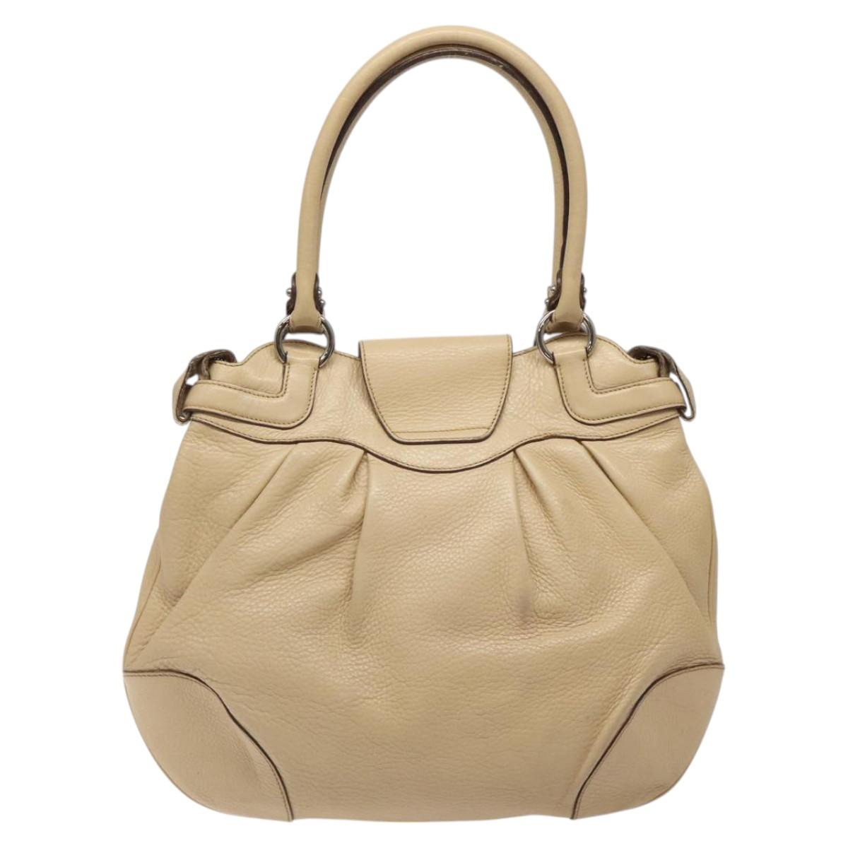 Salvatore Ferragamo Gancini Shoulder Bag Leather Beige Silver Auth gh060