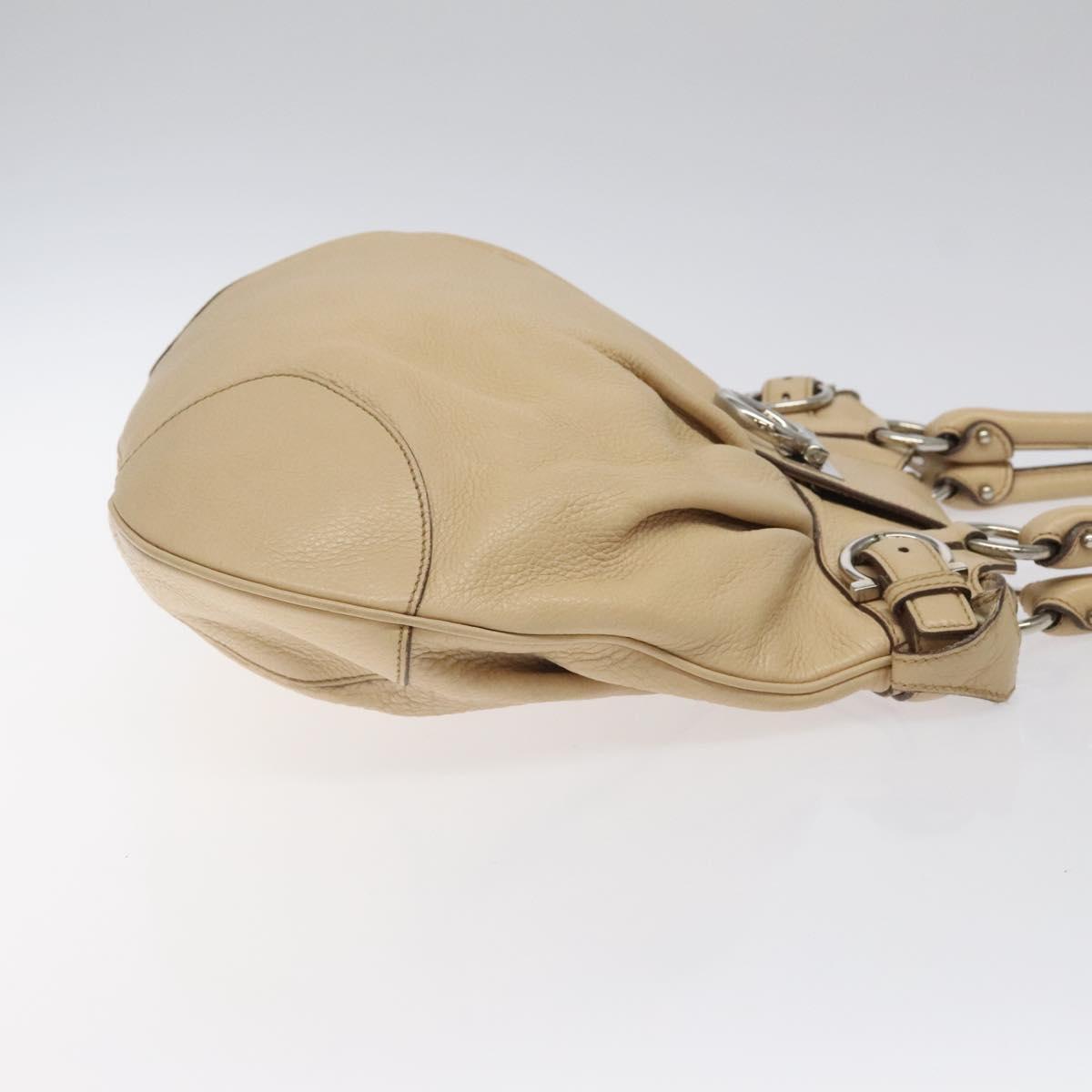 Salvatore Ferragamo Gancini Shoulder Bag Leather Beige Silver Auth gh060