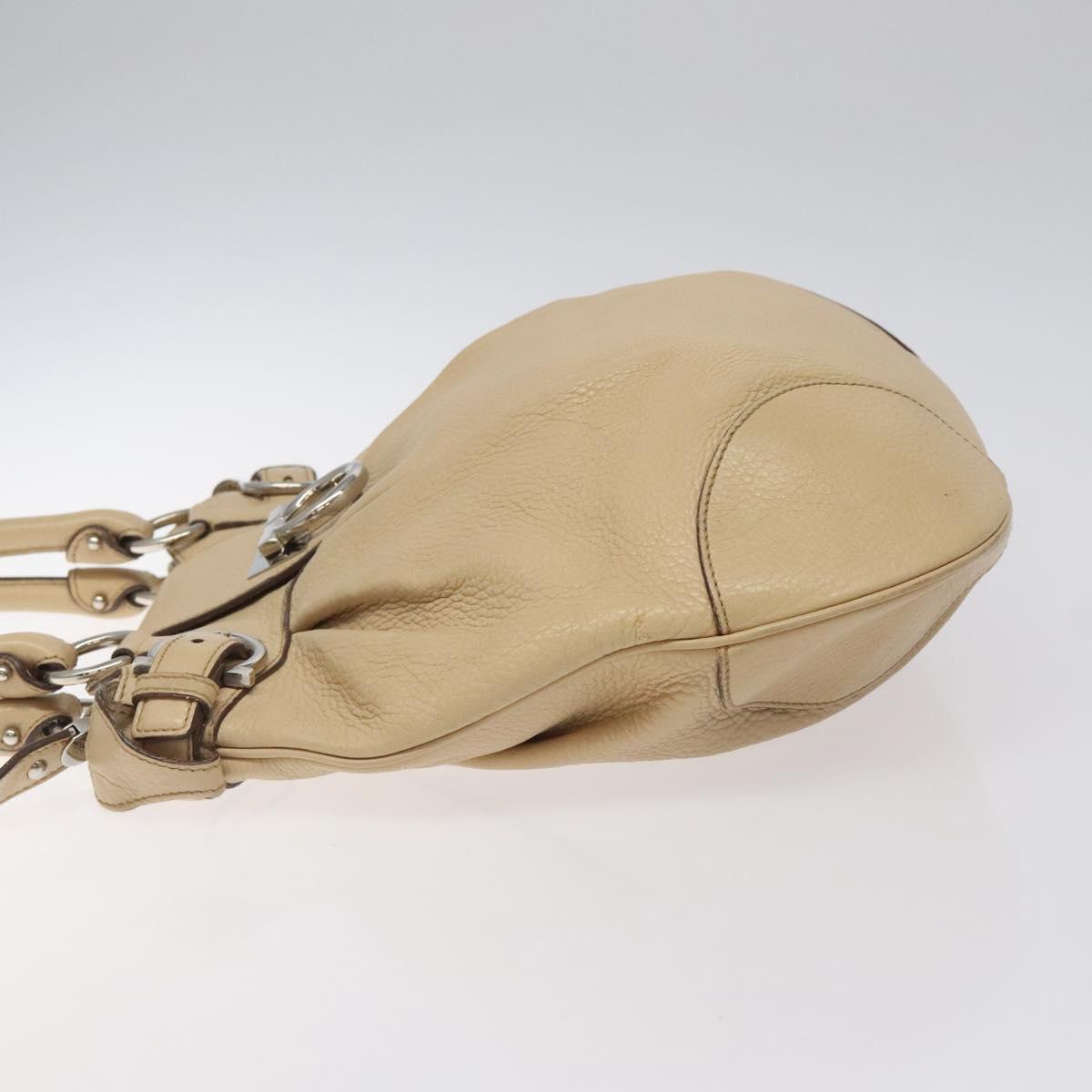 Salvatore Ferragamo Gancini Shoulder Bag Leather Beige Silver Auth gh060