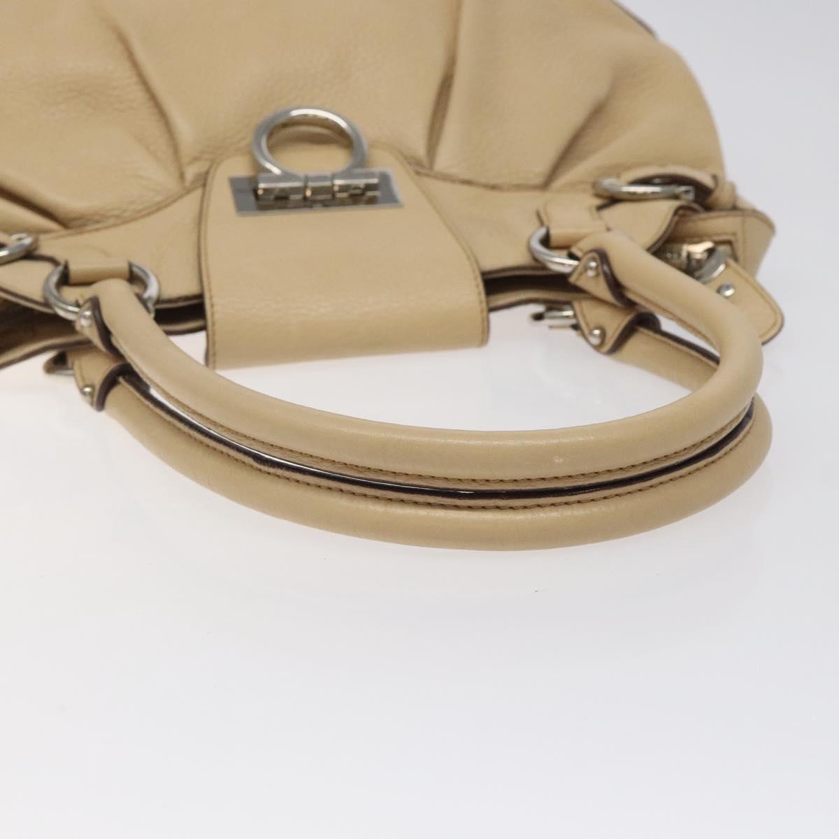 Salvatore Ferragamo Gancini Shoulder Bag Leather Beige Silver Auth gh060
