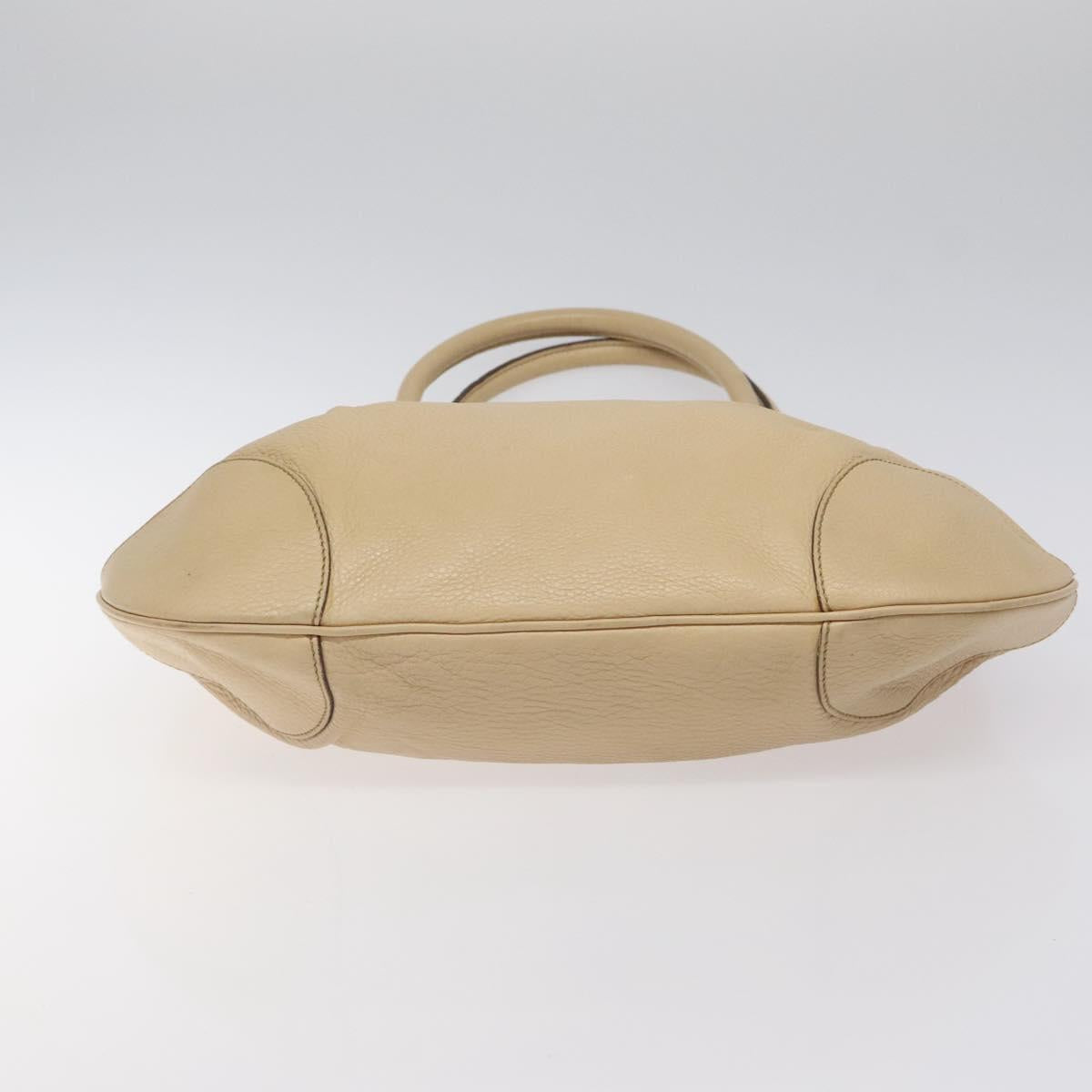 Salvatore Ferragamo Gancini Shoulder Bag Leather Beige Silver Auth gh060