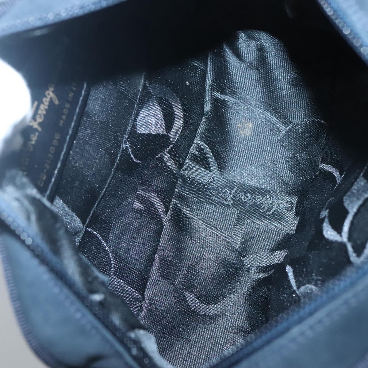 Salvatore Ferragamo Vala Shoulder Bag Suede Navy Gold Auth gh061