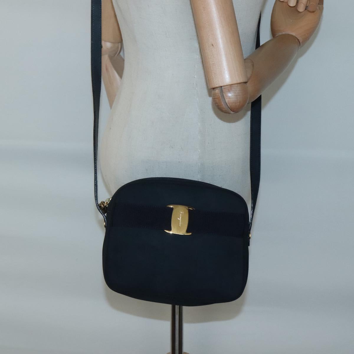 Salvatore Ferragamo Vala Shoulder Bag Suede Navy Gold Auth gh061