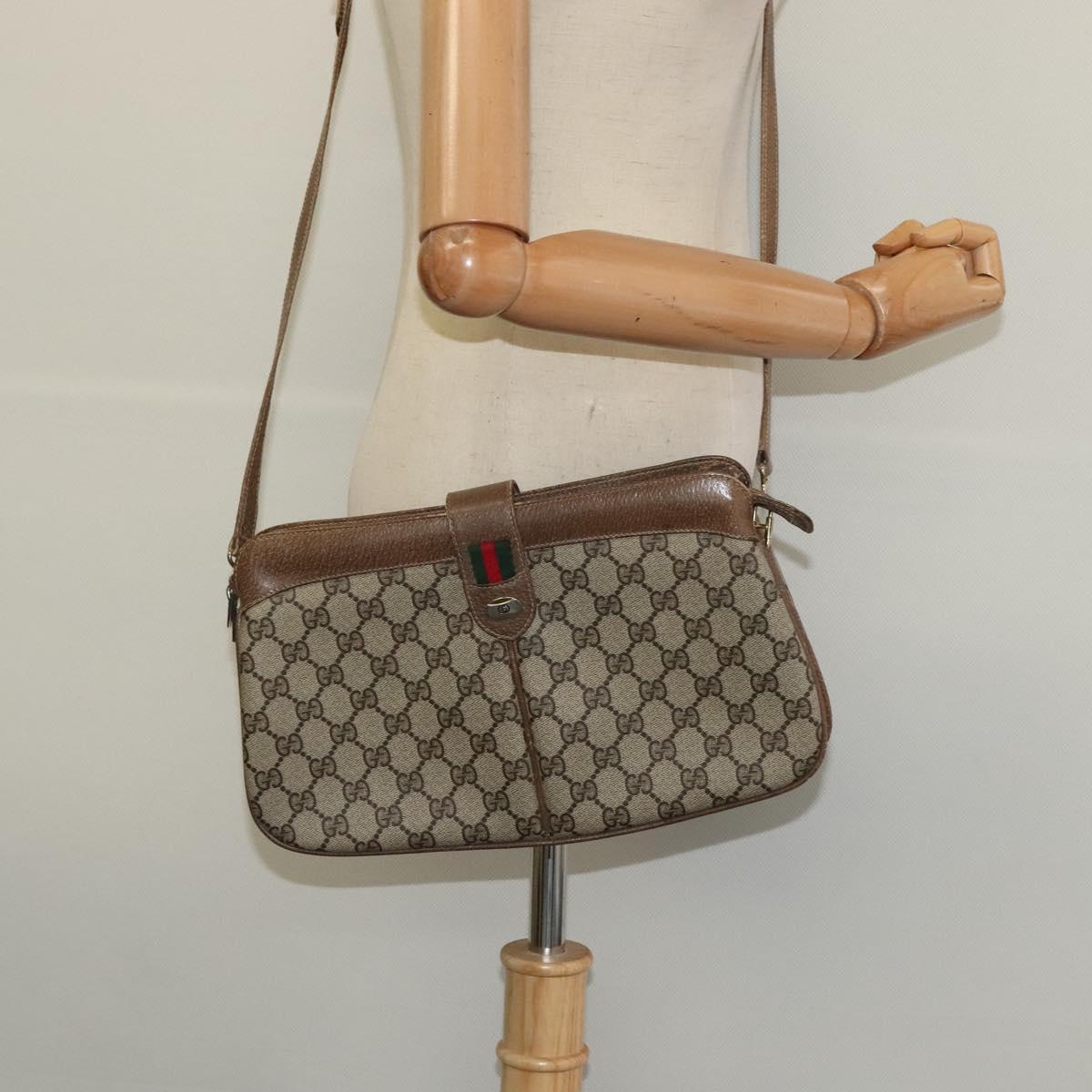 GUCCI GG Supreme Web Sherry Line Bag PVC Beige Red 904 02 043 Auth gh064
