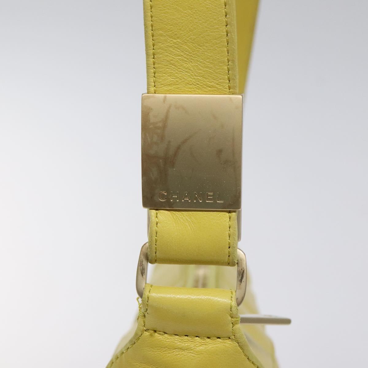 CHANEL Choco Bar COCO Mark Shoulder Bag Lamb Skin Yellow CC Auth gh066