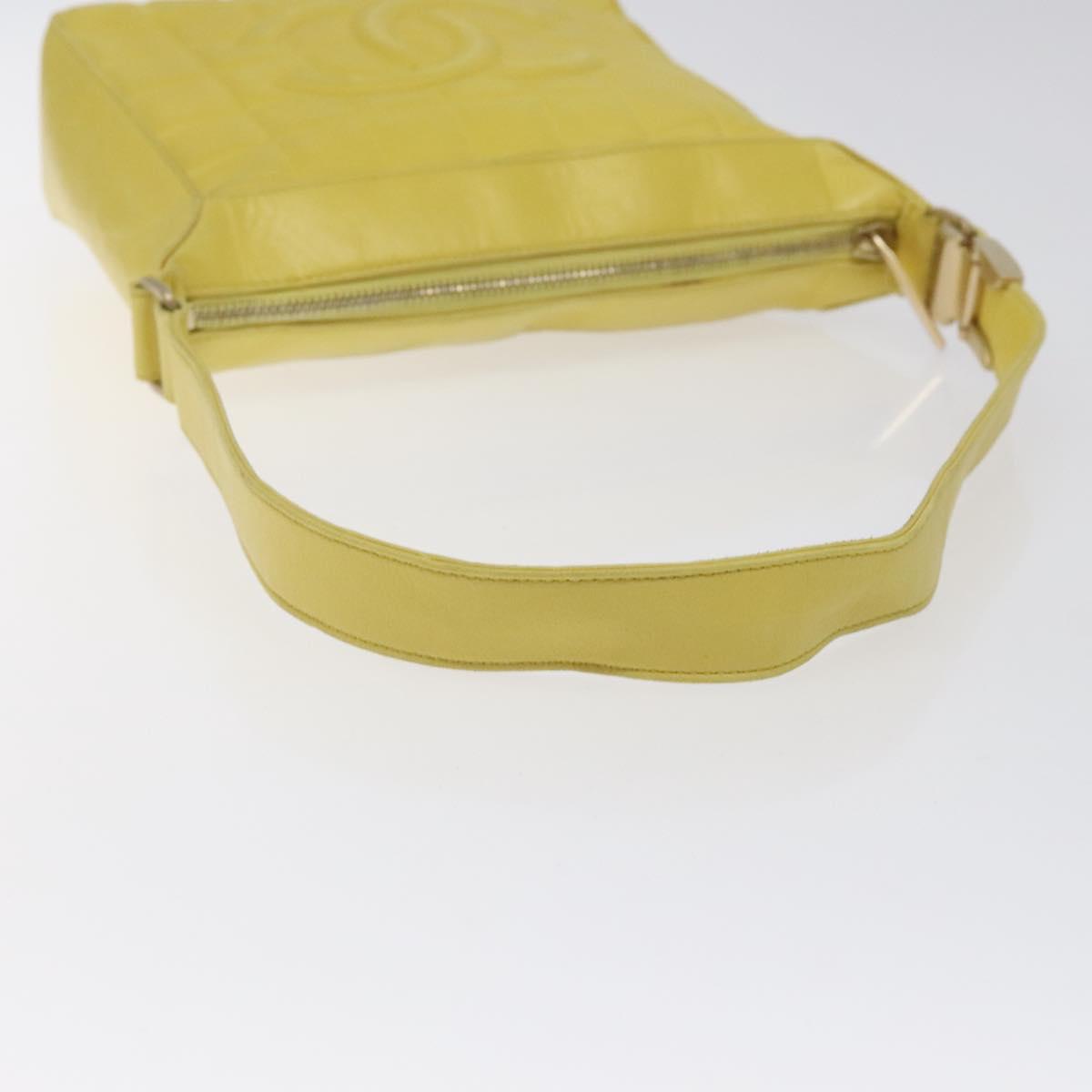 CHANEL Choco Bar COCO Mark Shoulder Bag Lamb Skin Yellow CC Auth gh066