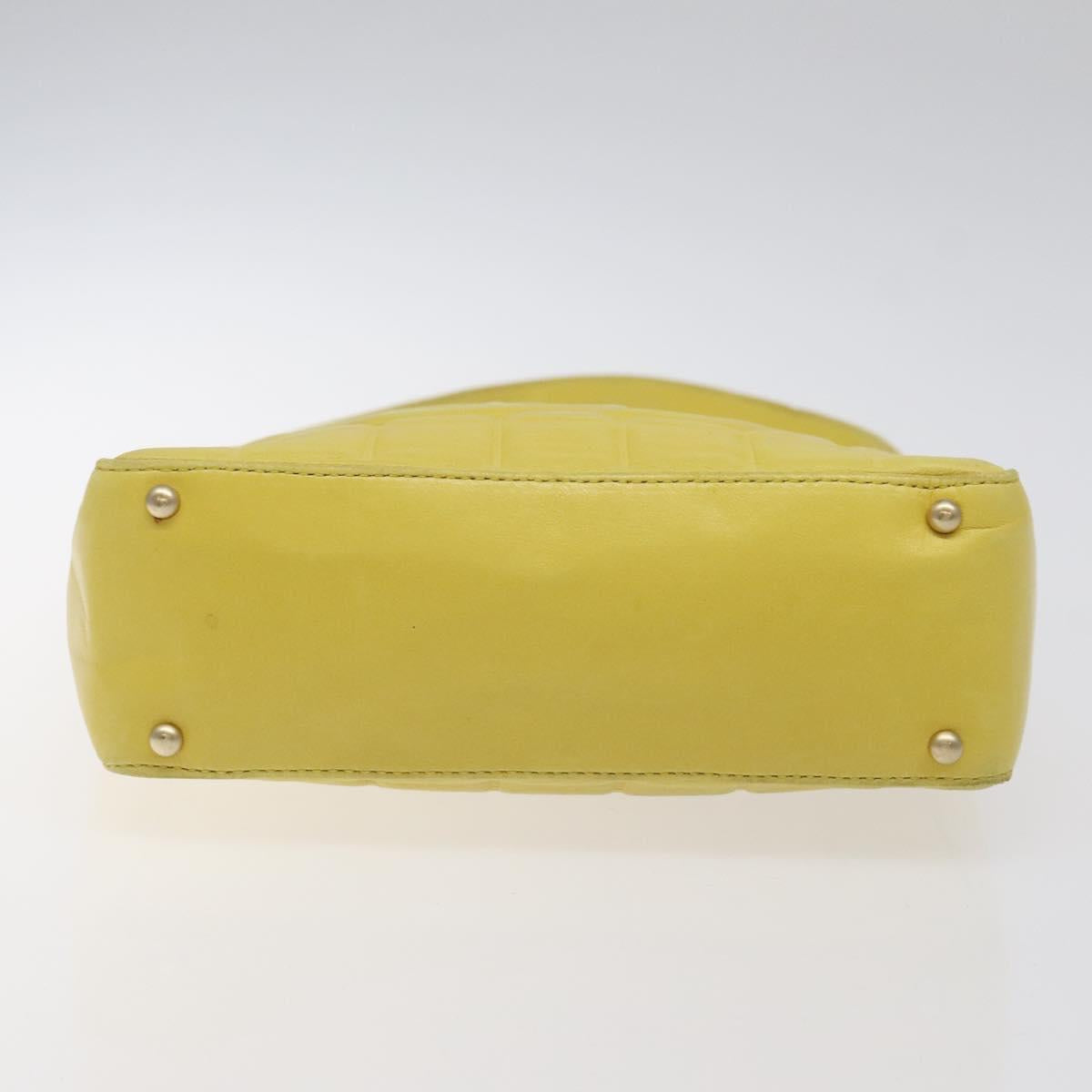 CHANEL Choco Bar COCO Mark Shoulder Bag Lamb Skin Yellow CC Auth gh066