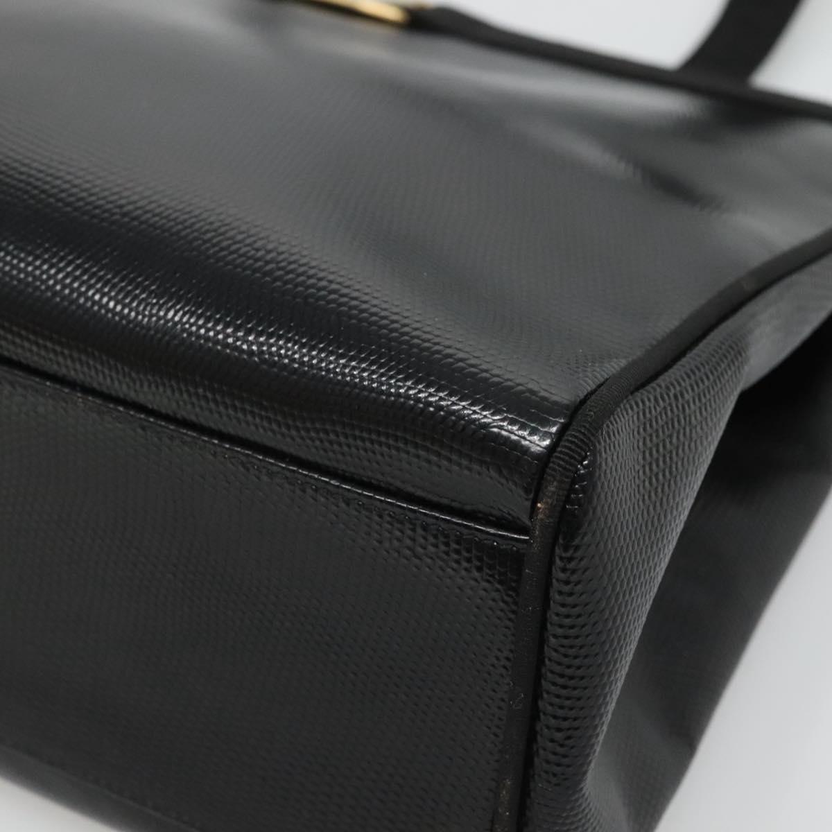 Salvatore Ferragamo Tote Bag Leather Embossed Black Gold Auth gh067