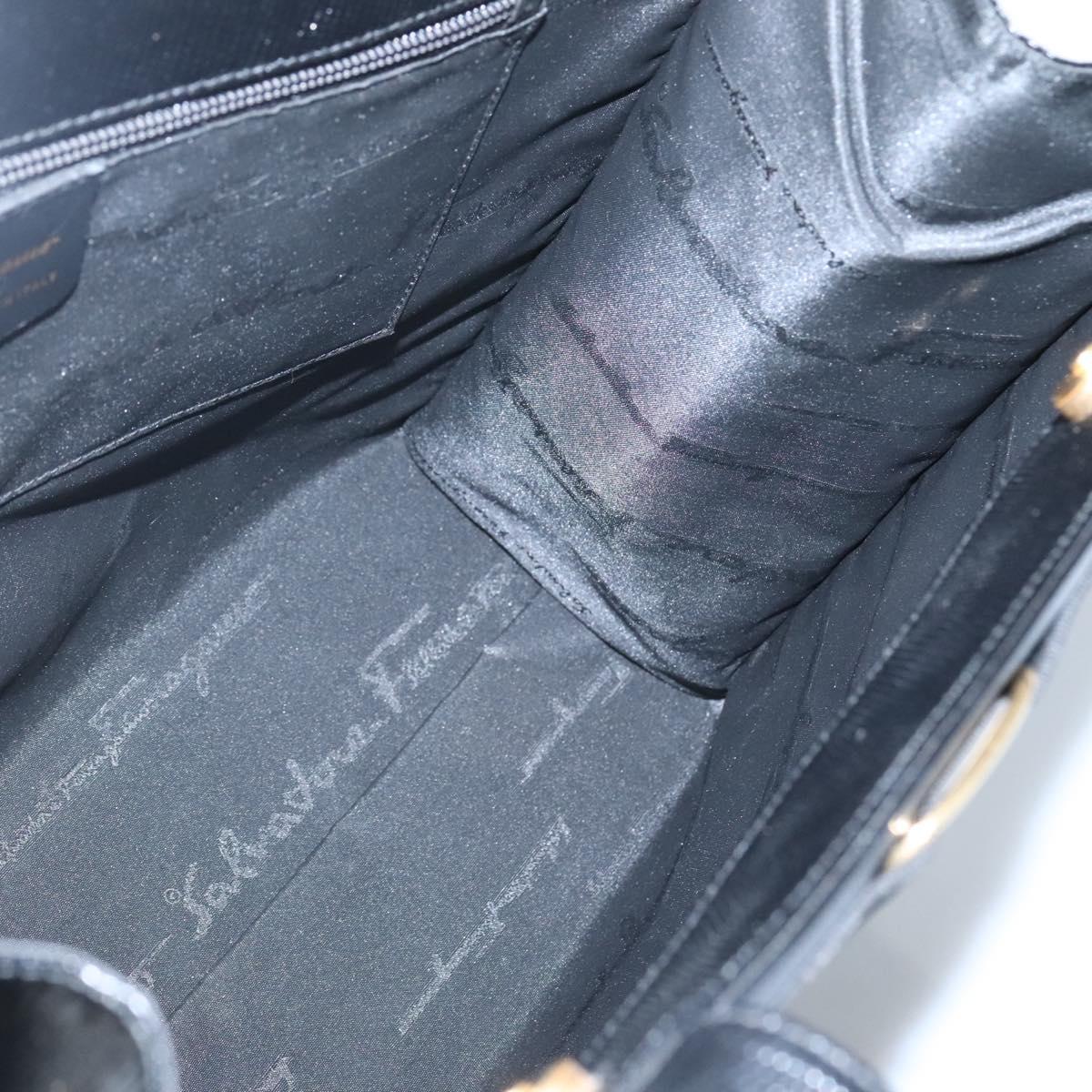 Salvatore Ferragamo Tote Bag Leather Embossed Black Gold Auth gh067
