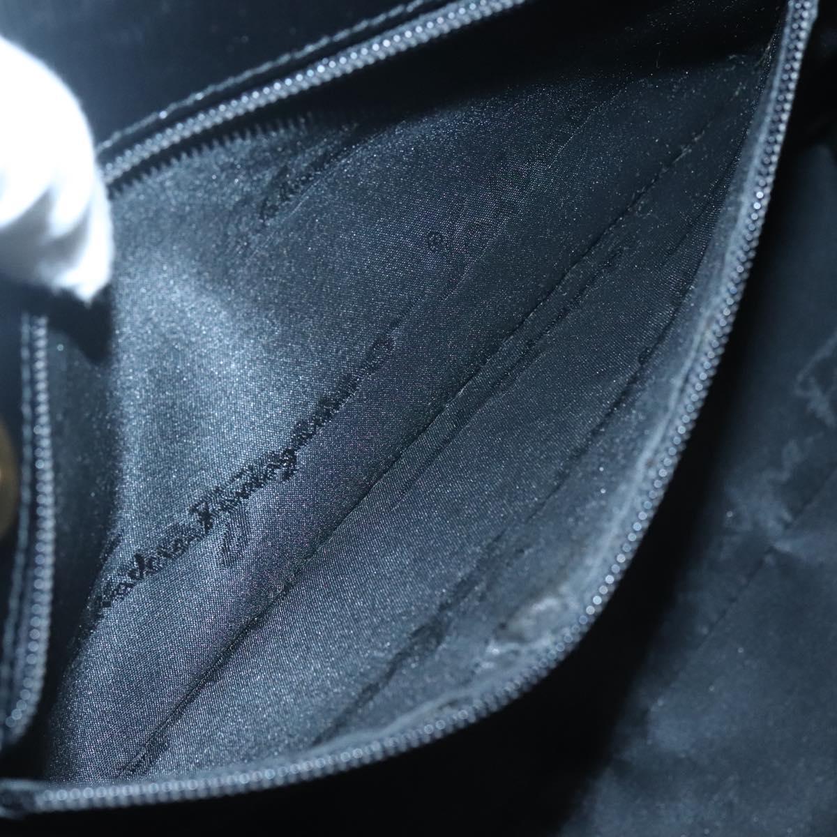 Salvatore Ferragamo Tote Bag Leather Embossed Black Gold Auth gh067