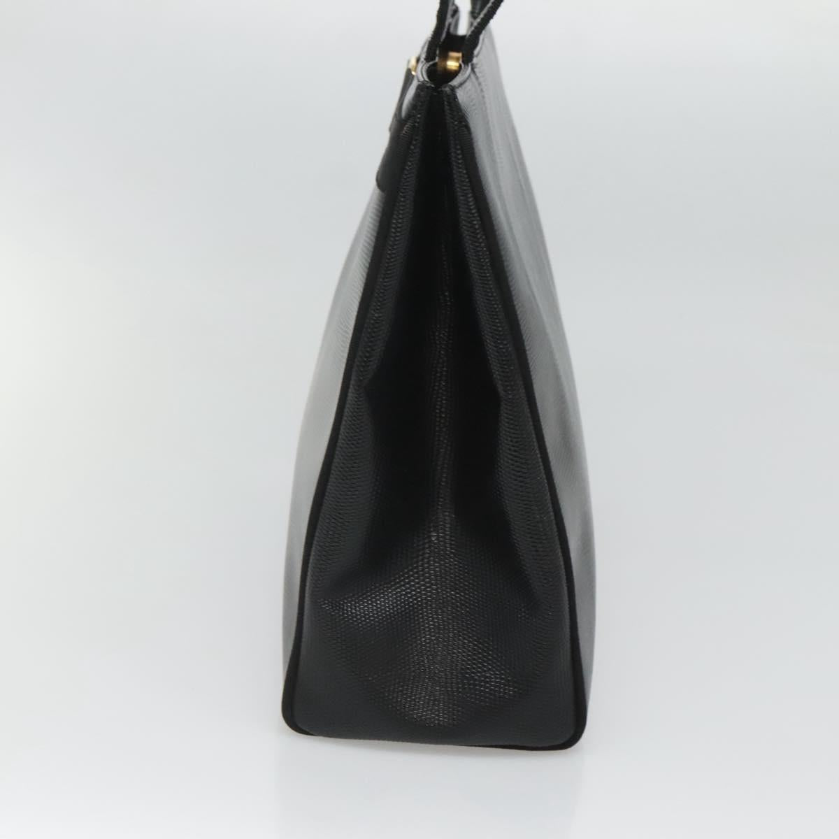 Salvatore Ferragamo Tote Bag Leather Embossed Black Gold Auth gh067