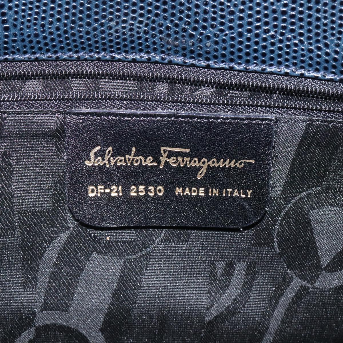 Salvatore Ferragamo Tote Bag Leather Embossed Navy Gold Auth gh069