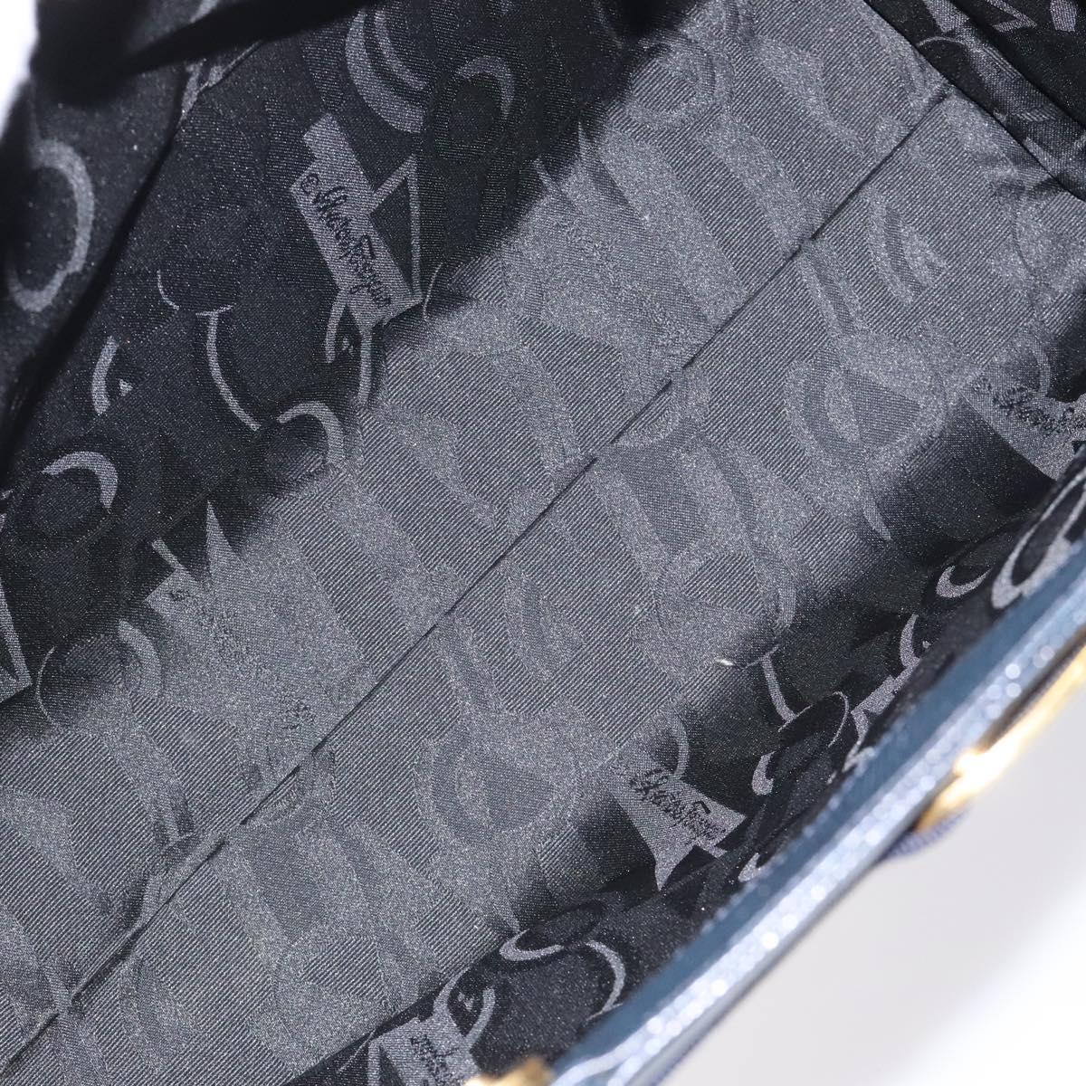 Salvatore Ferragamo Tote Bag Leather Embossed Navy Gold Auth gh069