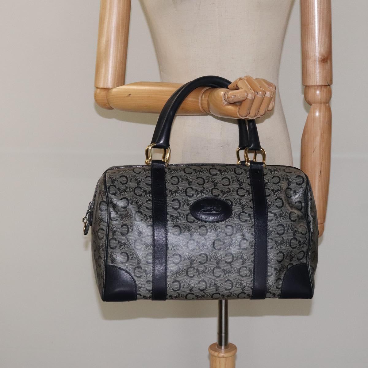 CELINE C Sulky Hand Bag Coated Canvas Navy Gold Auth gh070