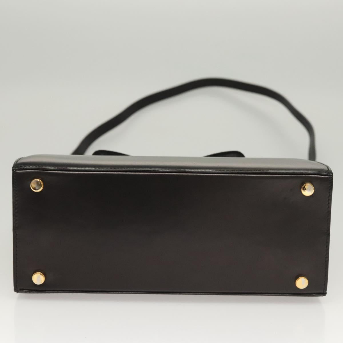 Salvatore Ferragamo Vala Hand Bag Leather 2way Black Gold Auth gh079