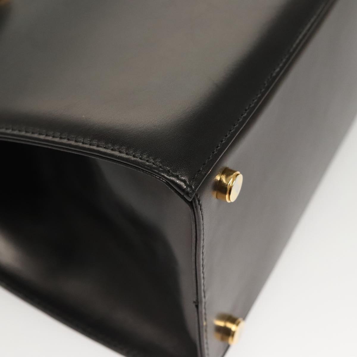 Salvatore Ferragamo Vala Hand Bag Leather 2way Black Gold Auth gh079