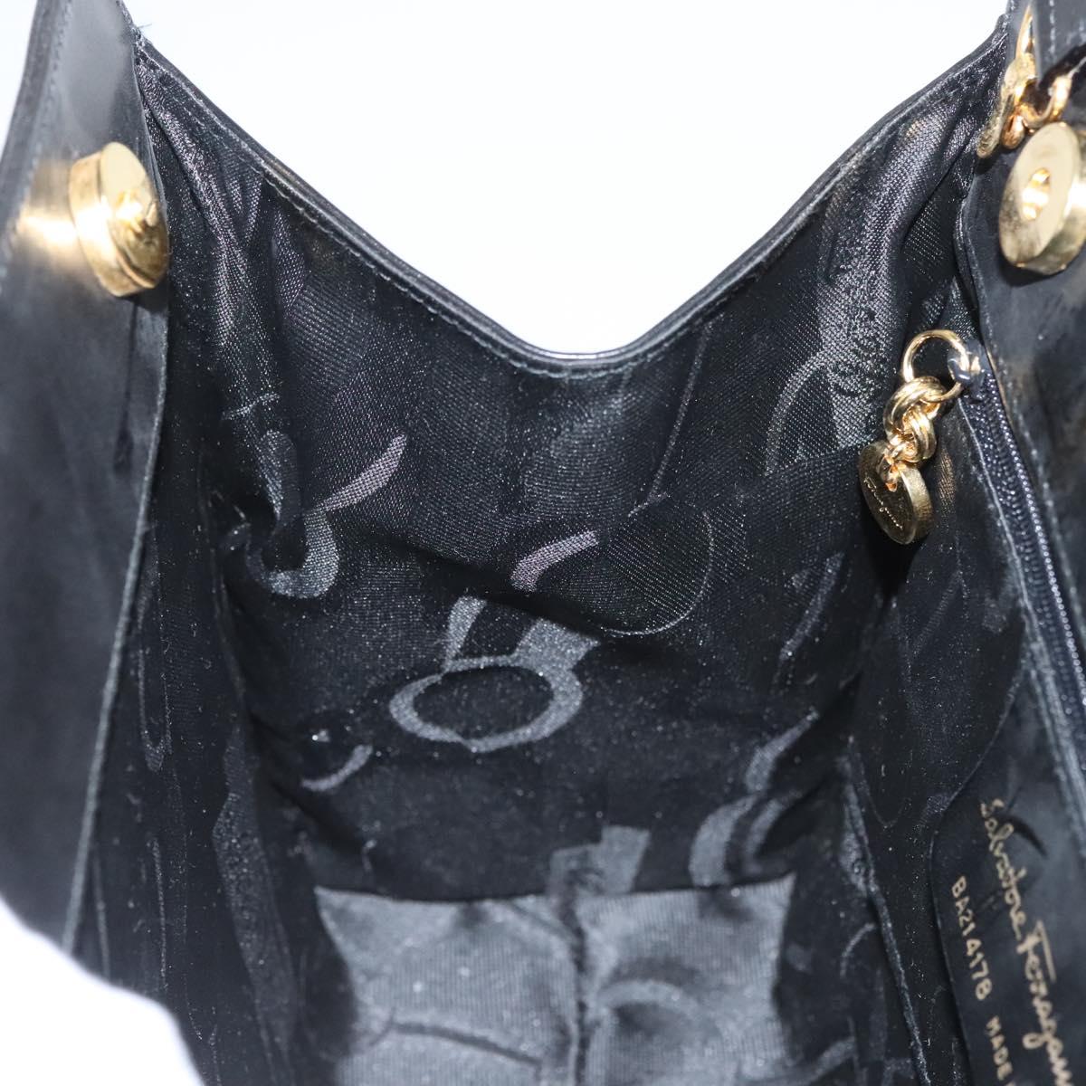 Salvatore Ferragamo Vala Hand Bag Leather 2way Black Gold Auth gh079