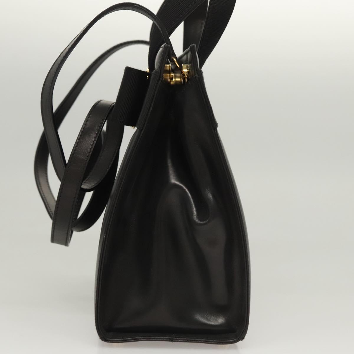 Salvatore Ferragamo Vala Hand Bag Leather 2way Black Gold Auth gh079