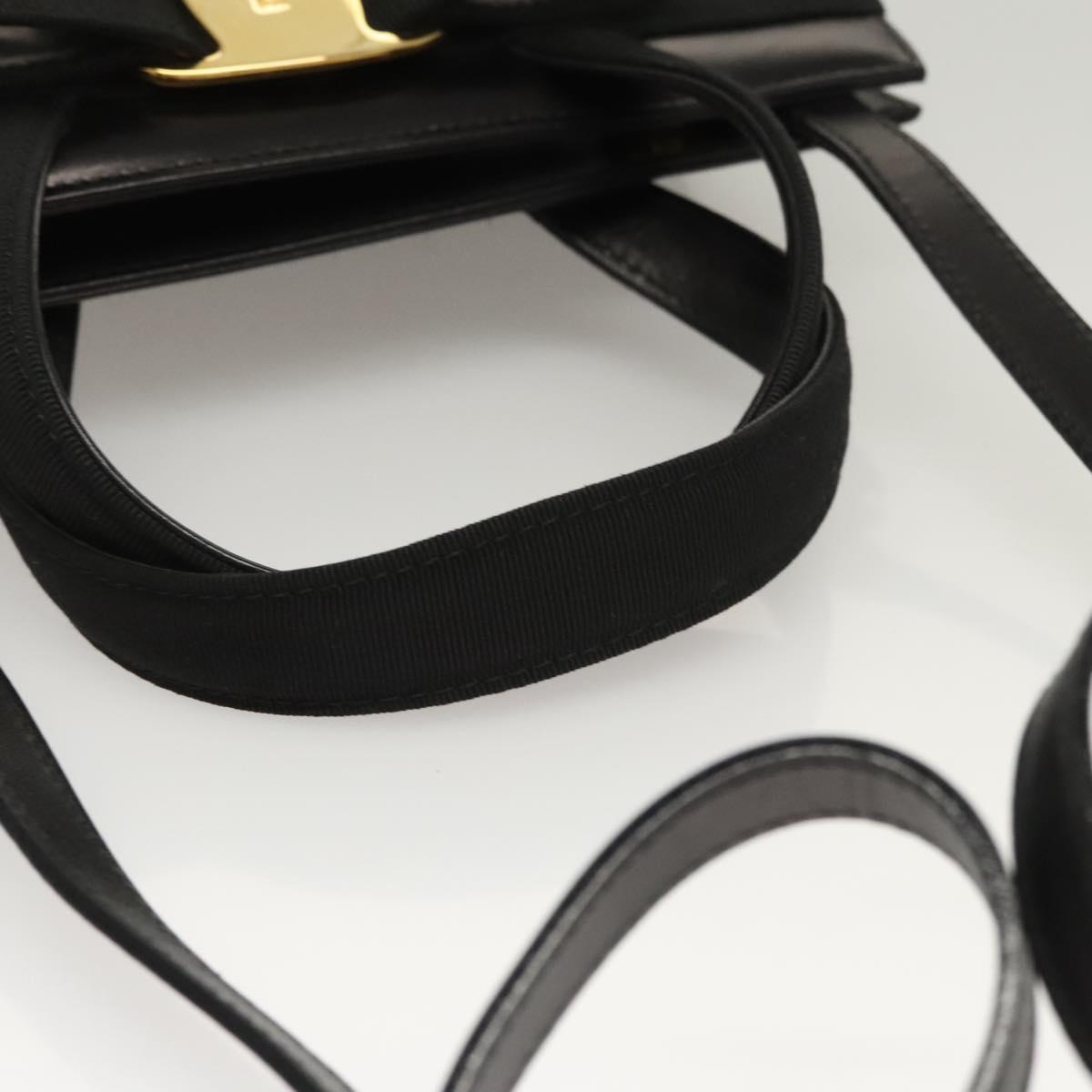 Salvatore Ferragamo Vala Hand Bag Leather 2way Black Gold Auth gh079