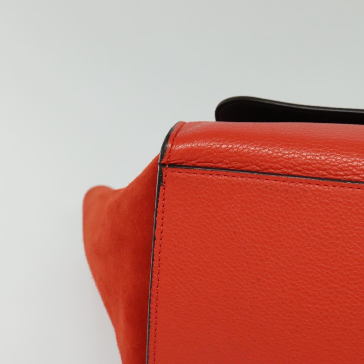 CELINE Trapeze Medium Hand Bag Suede Leather 2way Red Silver Auth gh084