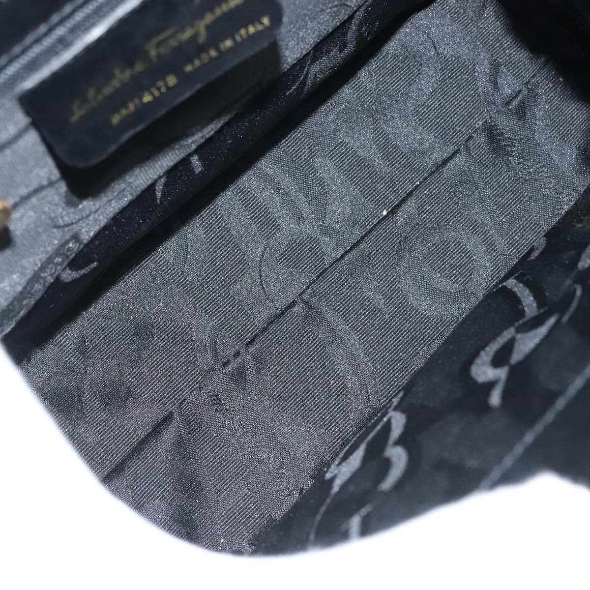 Salvatore Ferragamo Vala Hand Bag Leather 2way Black Gold Auth gh088