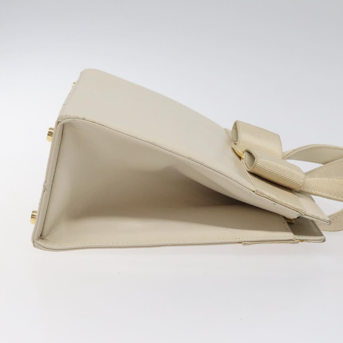 Salvatore Ferragamo Vala Hand Bag Leather Beige Gold Auth gh089