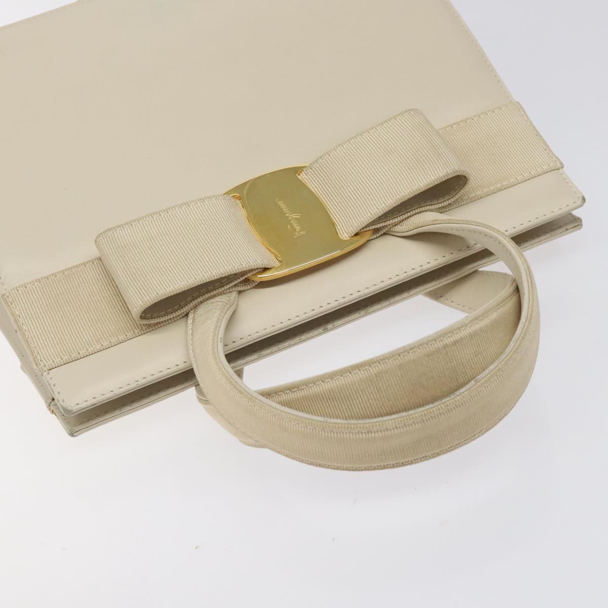 Salvatore Ferragamo Vala Hand Bag Leather Beige Gold Auth gh089