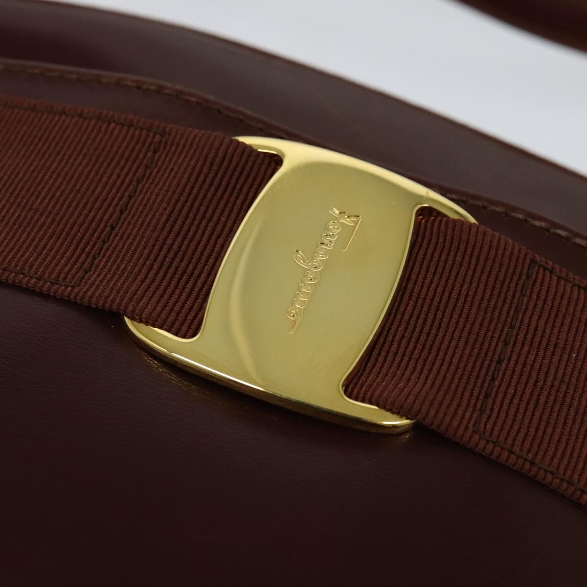 Salvatore Ferragamo Vala Shoulder Bag Leather Brown Gold Auth gh091