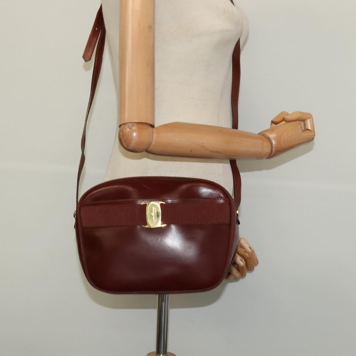 Salvatore Ferragamo Vala Shoulder Bag Leather Brown Gold Auth gh091