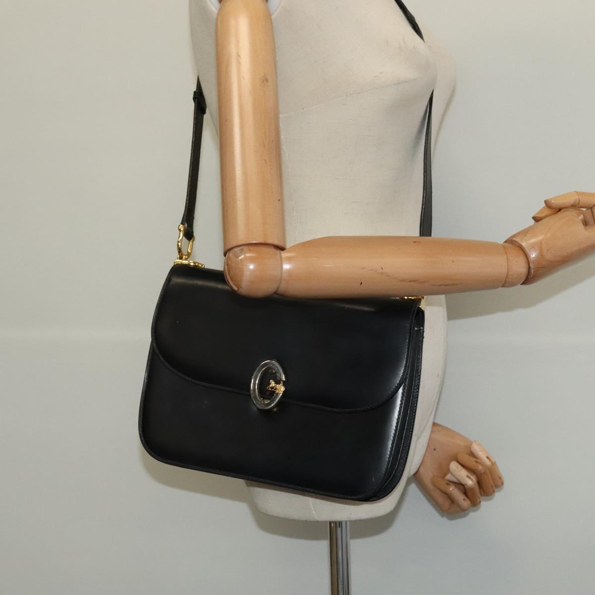 CELINE Shoulder Bag Leather Black Gold Auth gh092