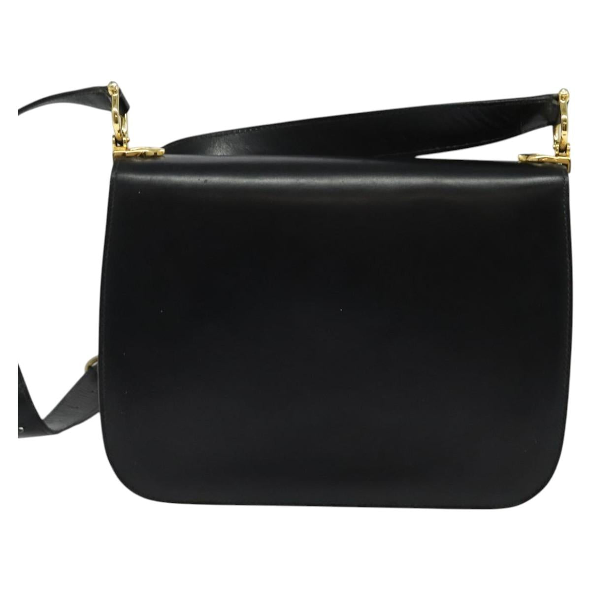 CELINE Shoulder Bag Leather Black Gold Auth gh092