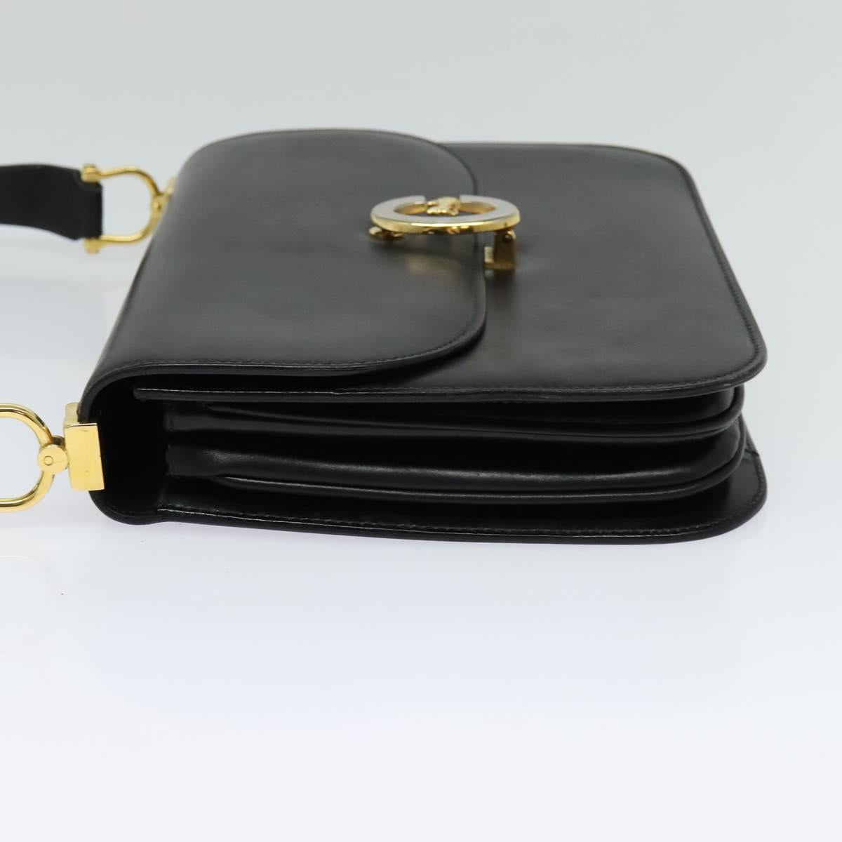 CELINE Shoulder Bag Leather Black Gold Auth gh092