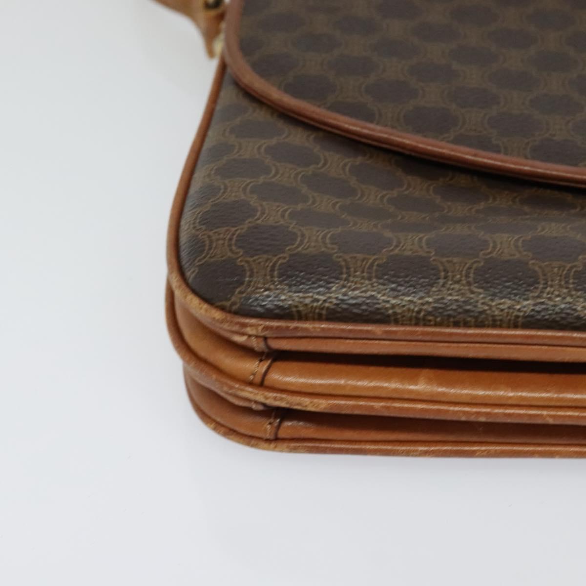 CELINE Macadam Canvas Shoulder Bag PVC Leather Brown Gold Auth gh093